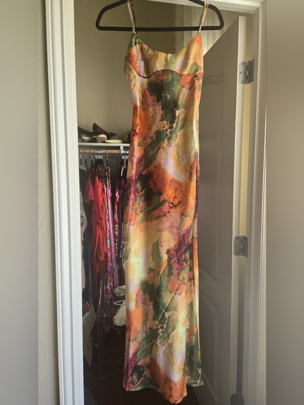 Women’s Multicolor Maxi Slip Dress - Artistic Watercolor Print